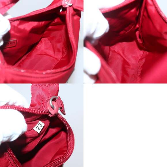 PRADA Hand Bag Nylon Red Silver - Picture 12 of 12